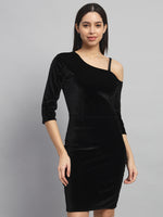 Velvet One Cold Shoulder Bodycon Party Dress Black