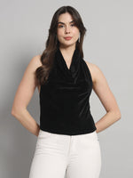 Halter Neck Top Velvet Sleeveless Party Outfit Black