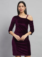 Velvet One Cold Shoulder Bodycon Party Dress Maroon