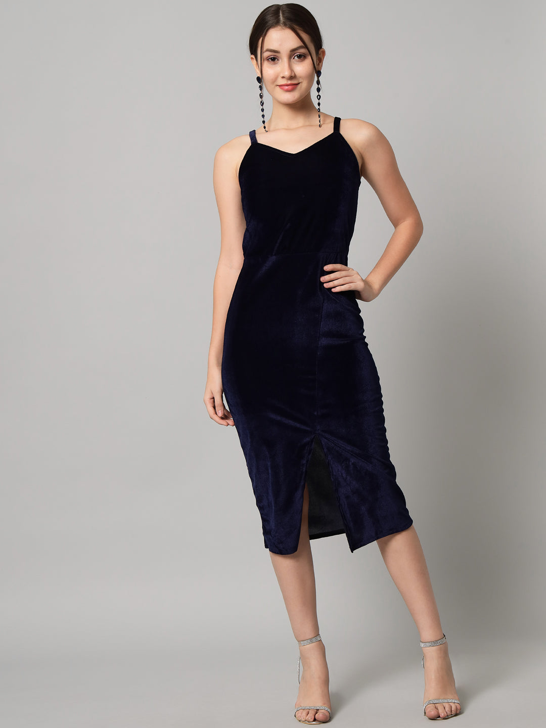 Flattering Cut Sleeveless Bodycon Party Dress Navy Blue