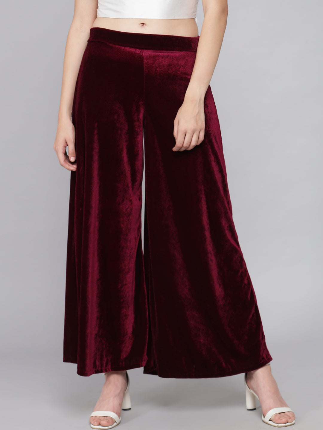 Wide Bottoms Stylish Palazzo Pants Party Trousers Wine