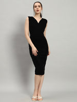 Deep V-Neck Shiny Velvet Sleeveless Party Dress Black