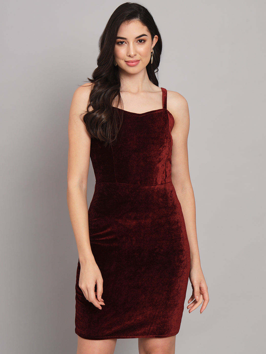 Shoulder Strap Sleeveless Bodycon Party Dress Maroon