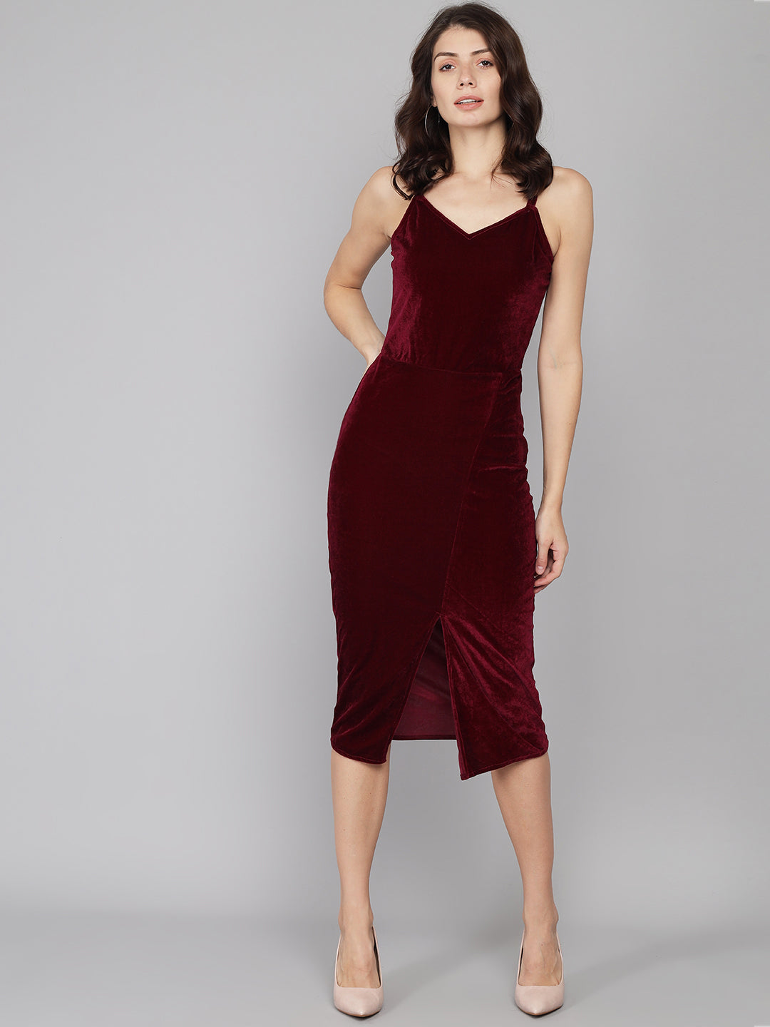 Flattering Cut Sleeveless Bodycon Party Dress Maroon