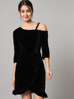 One Shoulder Bodycon Half sleeves Party Dress Black