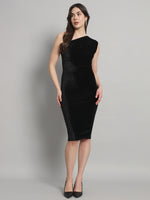 Back Slit Bodycon Party Dress One Shoulder Black