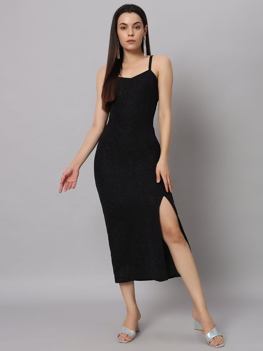 Lycra Sleeveless Maxi Party Dress Bodycon Black