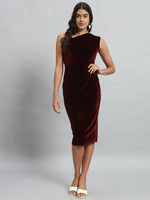 Back Slit Bodycon Party Dress One Shoulder Sporty Maroon