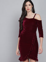 One Shoulder Bodycon Half sleeves Party Dress Wine