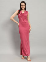 Lycra Cowl Neck Bodycon Maxi Sleeveless Party Dress Scarlet Red