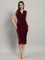 Deep V-Neck Sleeveless Bodycon Party Dress Maroon