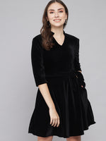 A-Line Quarter Sleeves V-Neck Party Dress Black