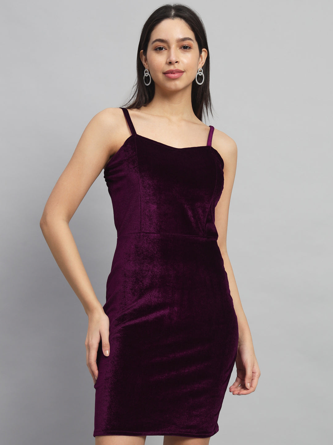 Shoulder Strap Sleeveless Bodycon Party Dress Maroon