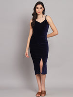 Flattering Cut Sleeveless Bodycon Party Dress Midnight Navy Blue