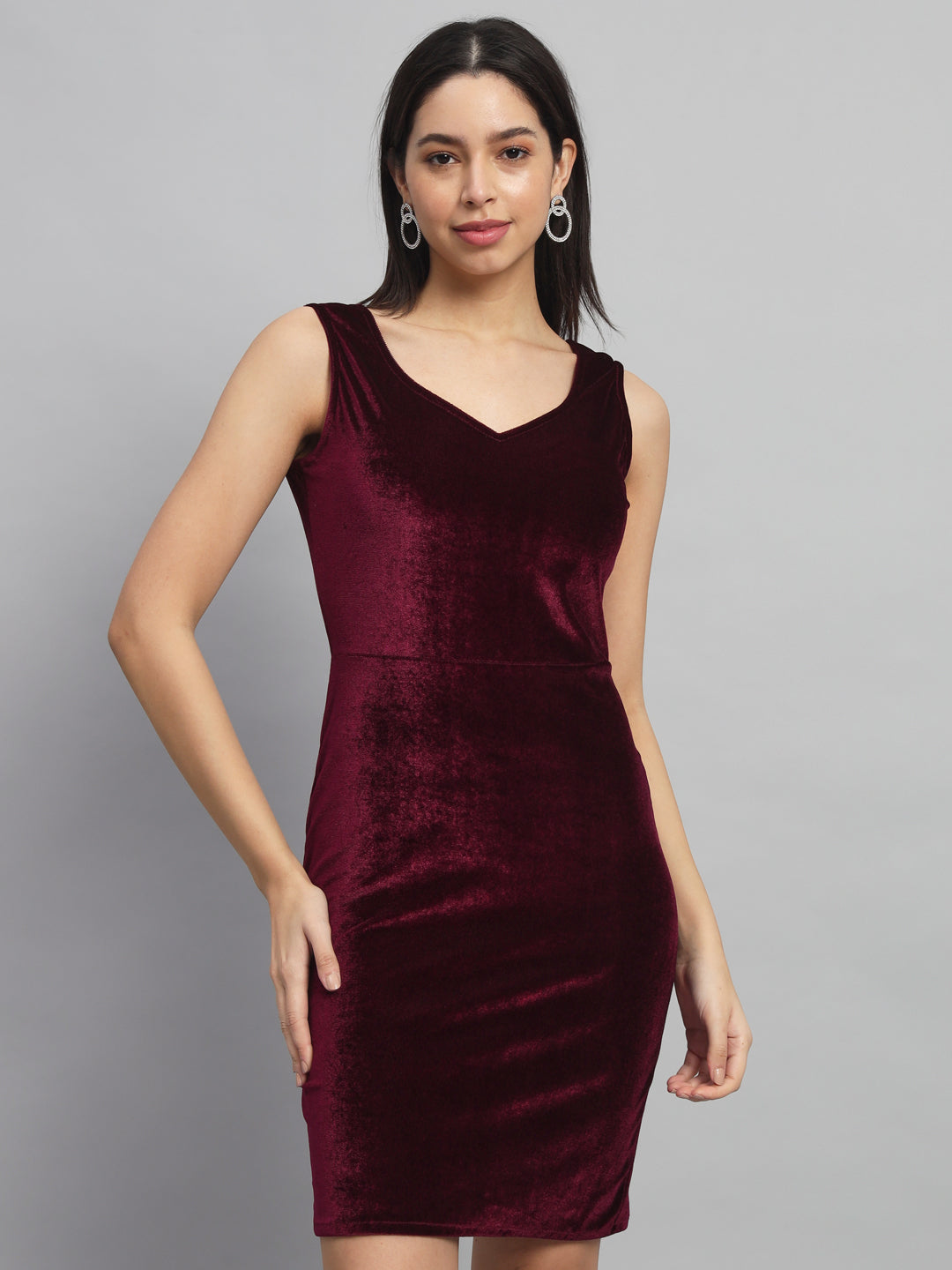 Sleeveless Velvet Bodycon Party Dress Sporty Maroon