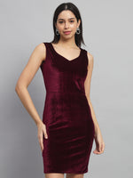 Sleeveless Velvet Bodycon Party Dress Sporty Maroon