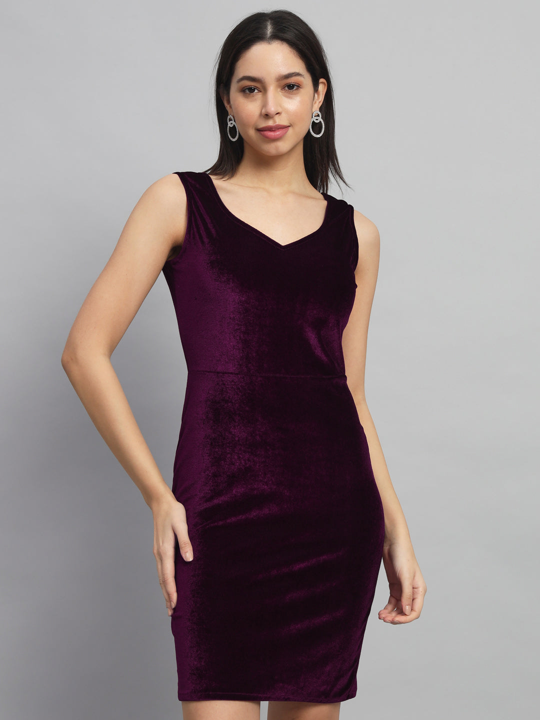 V-Neck Velvet Bodycon Mini Dress