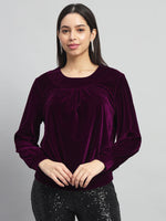 Round Neck Puff Sleeves Blouson Top Maroon