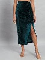 Ankle Length Long Ruched Party Skirt Maroon