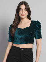 Puff Sleeves Velvet Blouse Tops Rama Green