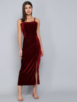 Maxi Sleeveless Velvet Square Neck Bodycon Dress Sporty Maroon