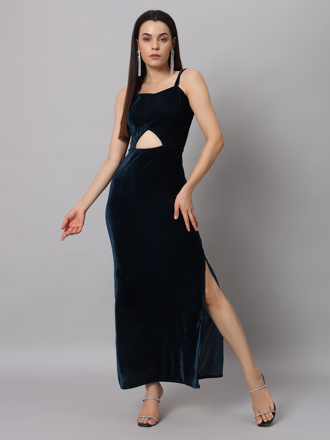 Women Sweetheart Neck Shoulder Straps Cut-Outs Sheath Maxi Dress