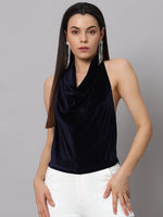 Halter Neck Top Velvet Sleeveless Party Outfit Black