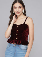 Hemline Ruffles Sleeveless Party Crop Top Maroon