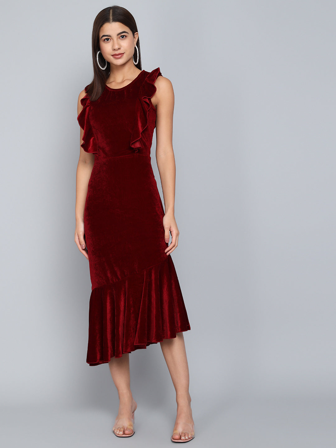 A-Line Ruffle Bottom Sleeveless Party Dress Sporty Maroon