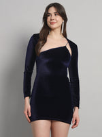 One Shoulder Bodycon Party Dress with Cardigan Black