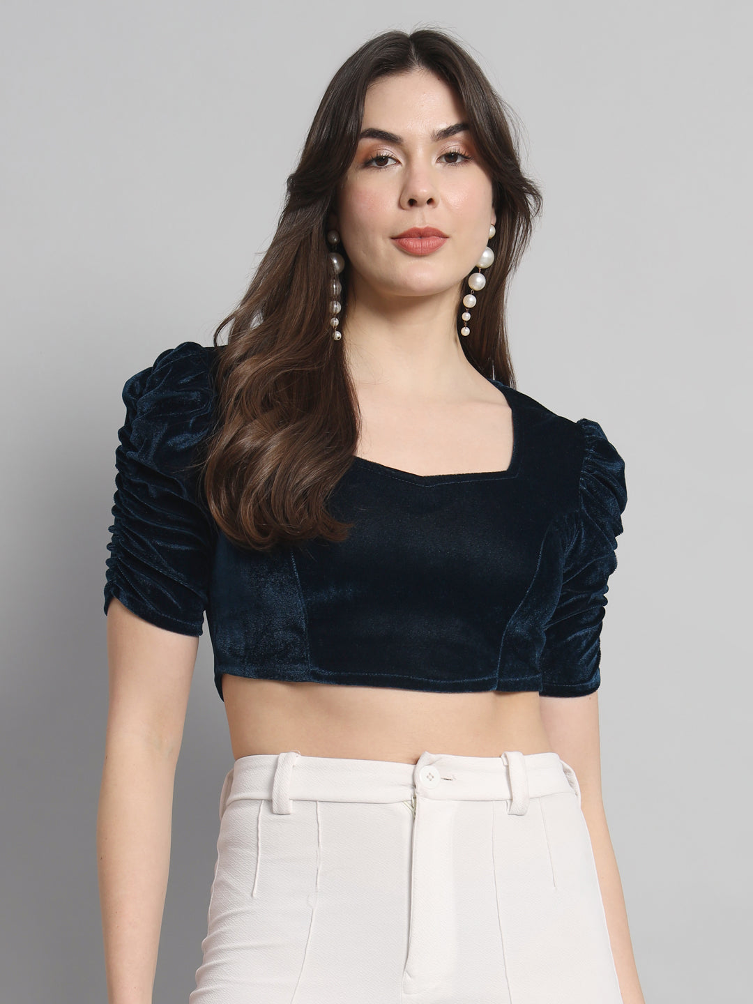 Sweetheart Neck Stretchable Velvet Readymade Saree Blouse