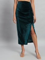 Ankle Length Long Ruched Party Skirt Rama Green