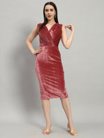 Deep V-Neck Shiny Velvet Sleeveless Party Dress Dark Peach