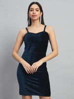 Shoulder Strap Sleeveless Bodycon Party Dress Peacock Blue