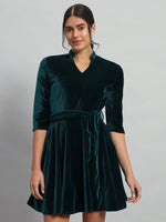 A-Line Quarter Sleeves V-Neck Party Dress Rama Green