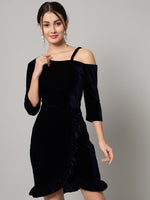 One Shoulder Bodycon Half sleeves Party Dress Navy Blue