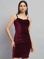 Shoulder Strap Sleeveless Bodycon Party Dress Maroon