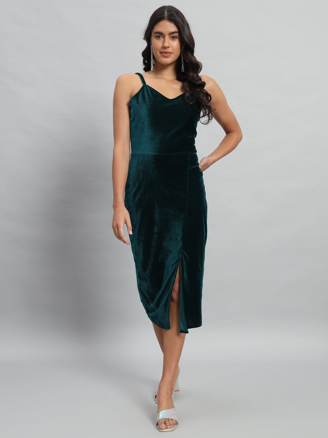 Flattering Cut Sleeveless Bodycon Party Dress Rama Green