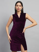 Mandarin Neck Sleeveless Bodycon Party Dress Wine