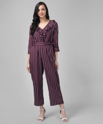 Crepe Quarter Sleeves V-Neck Stylish One Piece Party Jumpsuit