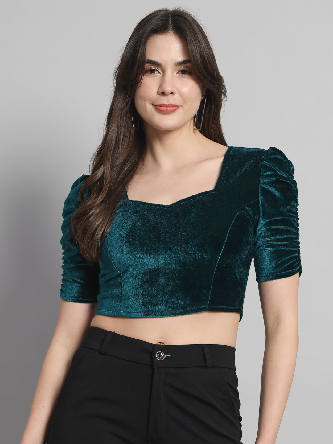 Sweetheart Neck Stretchable Velvet Readymade Saree Blouse