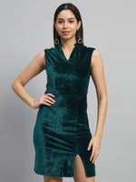 Mandarin Neck Sleeveless Bodycon Party Dress Rama Green