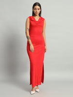 Lycra Cowl Neck Bodycon Maxi Sleeveless Party Dress Scarlet Red