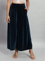 Wide Bottoms Stylish Palazzo Pants Party Trousers Peacock Blue