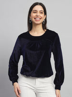 Round Neck Puff Sleeves Blouson Top Maroon