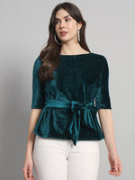 Half Sleeeves Front Tie Waistband Party Top Rama Green