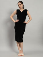 Deep V-Neck Shiny Velvet Sleeveless Party Dress Black