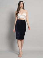 Back Slit nee Length Skirt for Women Navy Blue