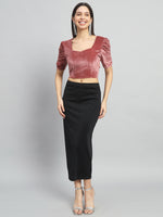 Puff Sleeves Velvet Blouse Tops Dark Peach