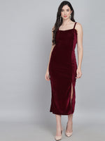 Maxi Sleeveless Velvet Square Neck Bodycon Dress Wine